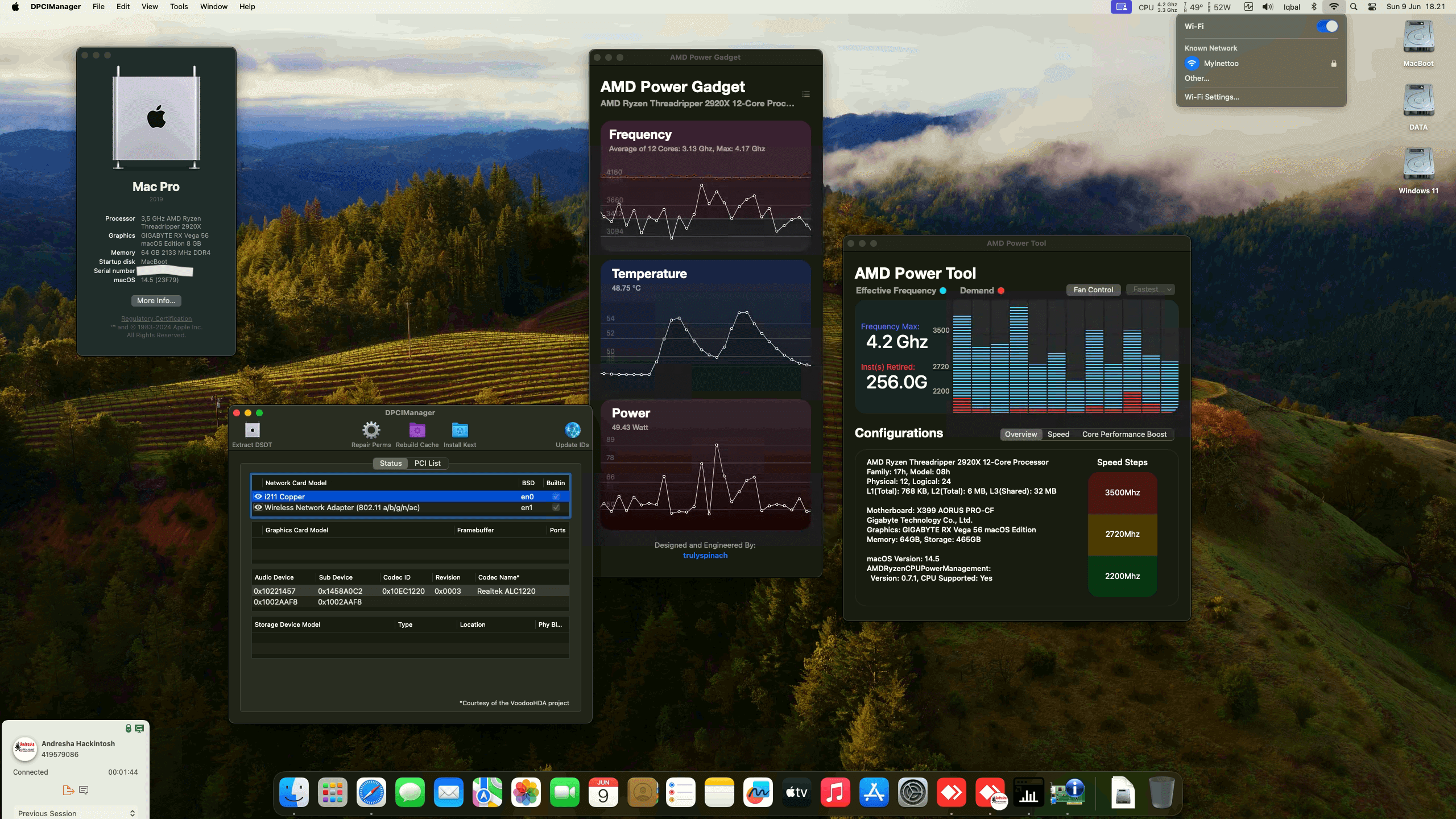 Success Hackintosh macOS Sonoma 14.5 Build 23F79 in Gigabyte X399 Aorus Pro + AMD Ryzen Threadripper 2920X + Gigabyte RX Vega 56